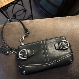 Coach Black Leather Wristlet with Buckle Details